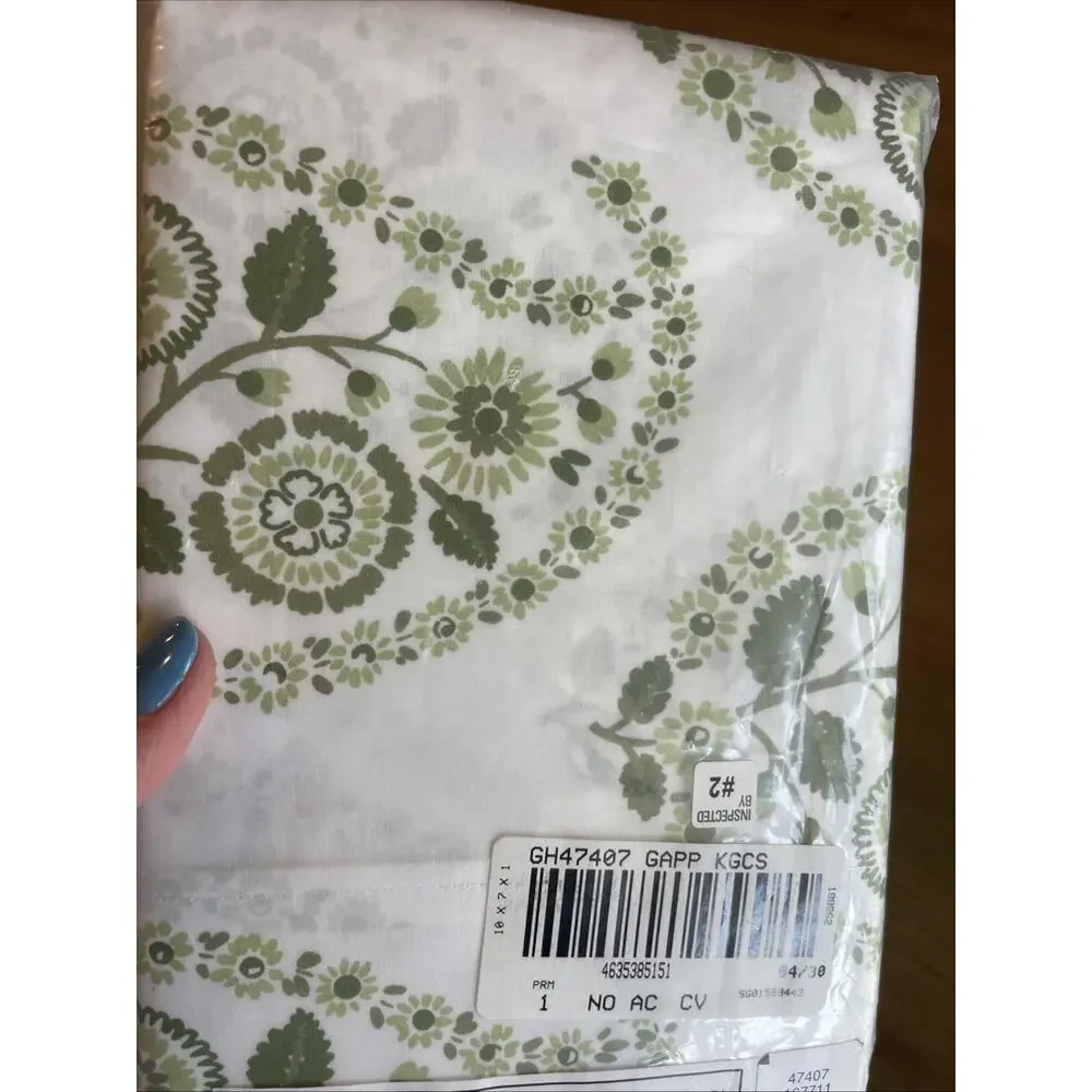 Garnet Hill Organic Cotton King Pillow Case Set Siesta Green Flower Paisley NIP